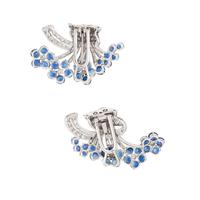 PAIR OF SAPPHIRE AND DIAMOND FLOWER CONVERTIBLE DRESS CLIPS