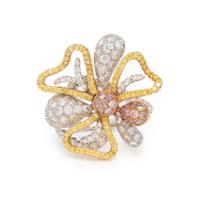 Salavetti, Colored Diamond, Diamond, Yellow Sapphire, and Tricolor Gold Flower Ring