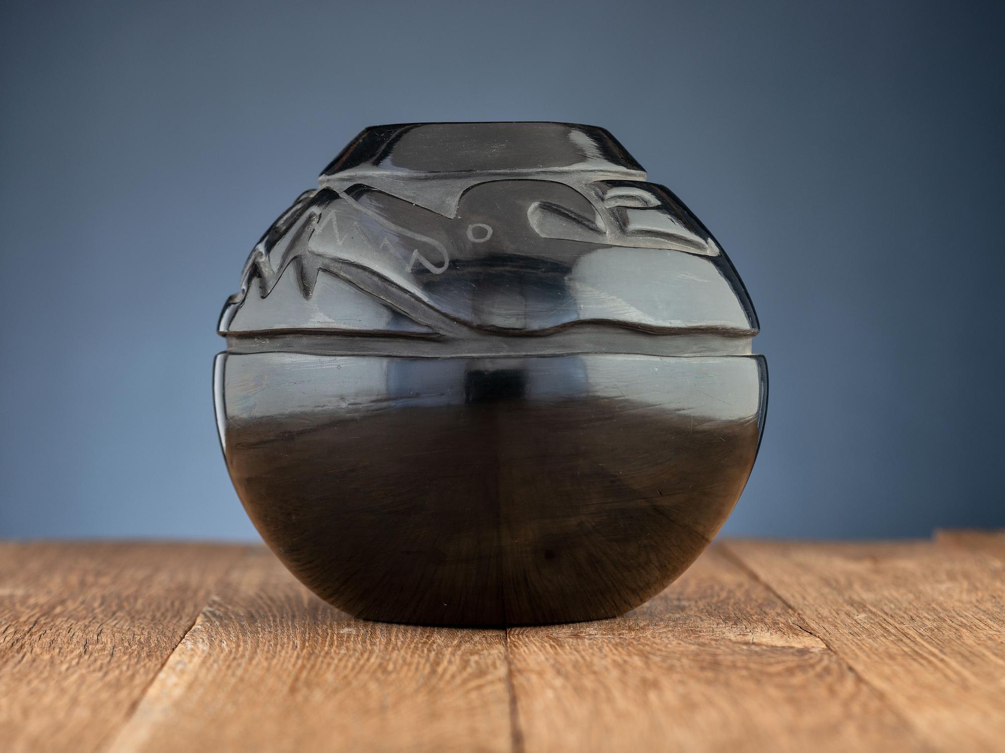 Carved Blackware Pottery Jar