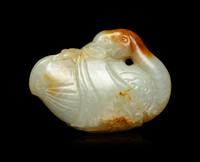 A Celadon and Russet Jade Goose