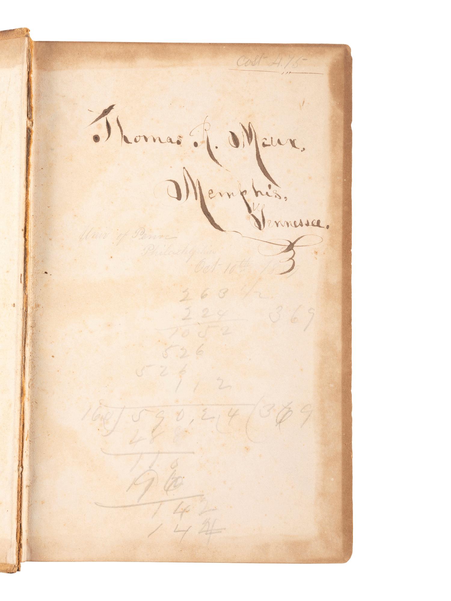 [CIVIL WAR]. Charcoal portrait of CSA Captain Dr. Thomas Richard Meux, 9th Tennessee Volunteers, with book signed ("Thomas R. Meux").