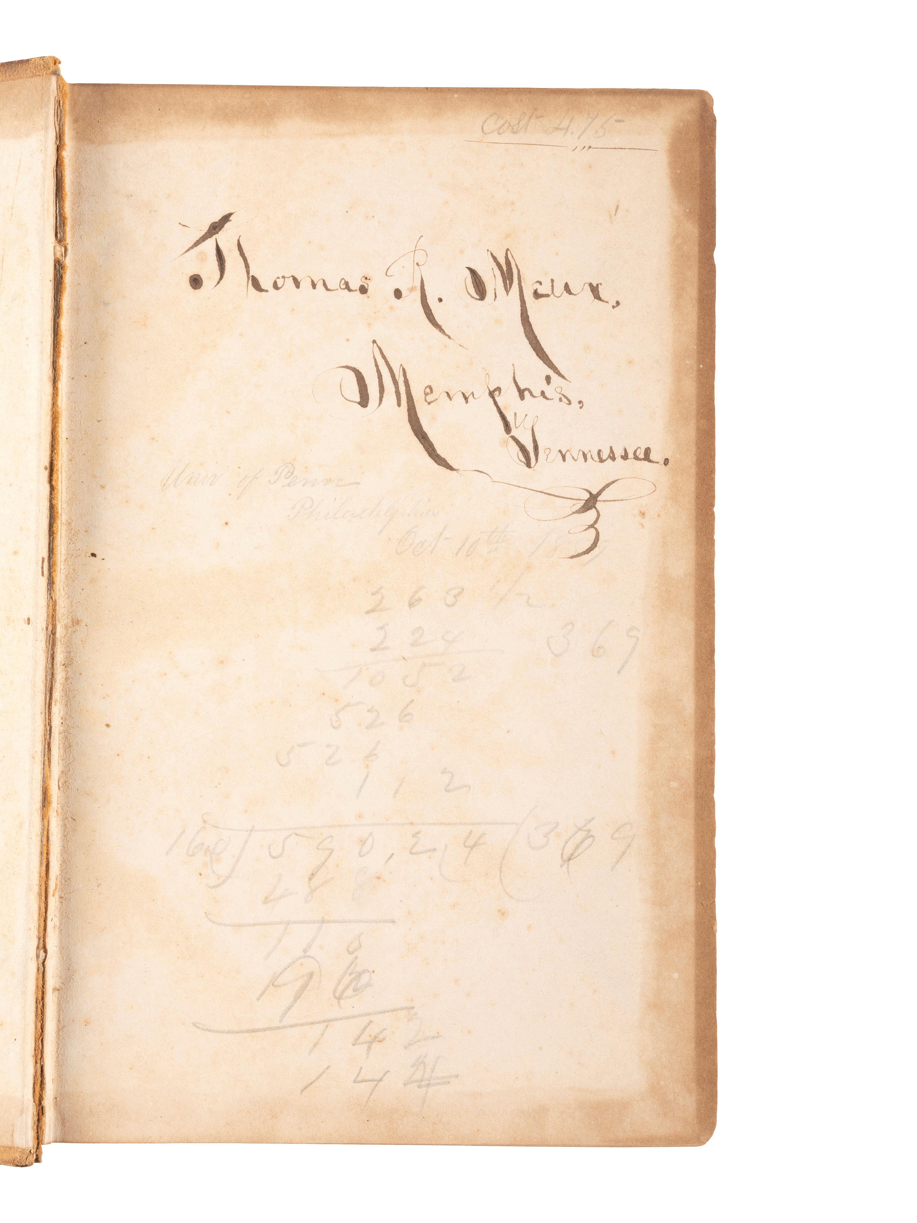 [CIVIL WAR]. Charcoal portrait of CSA Captain Dr. Thomas Richard Meux, 9th Tennessee Volunteers, with book signed ("Thomas R. Meux").