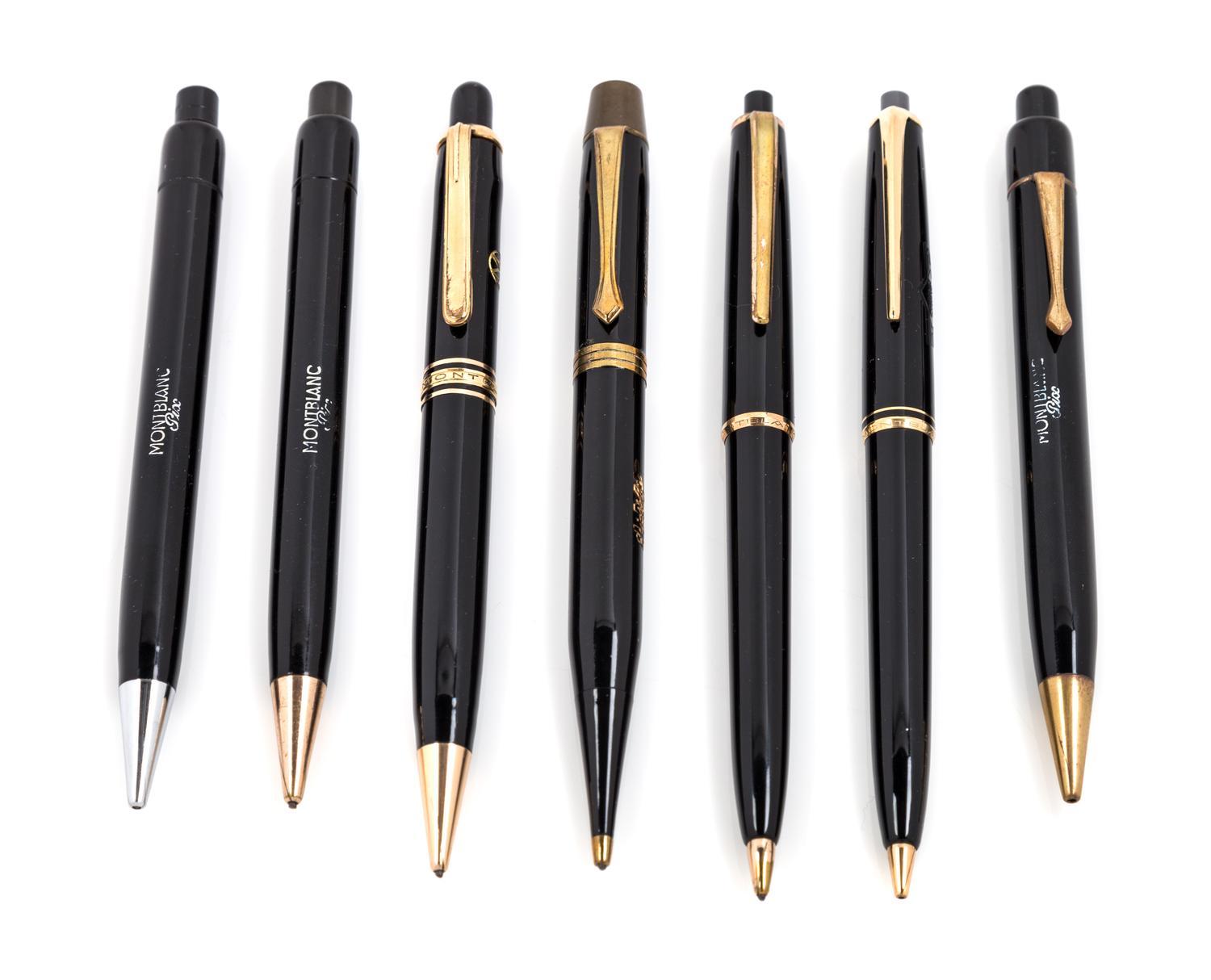 A Collection of Seven Vintage Montblanc Pix Mechanical Pencils Length of longest 5 1/4 inches.