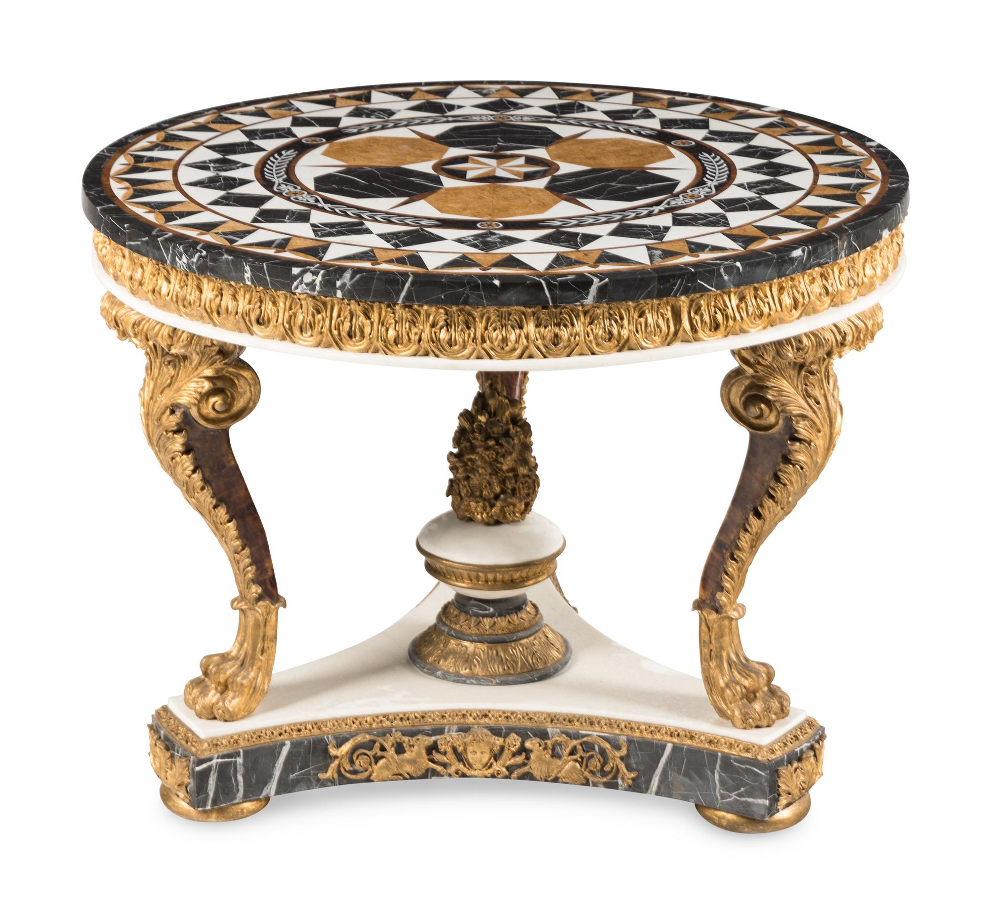 A Baroque Style Specimen Marble-Top Giltwood Center Table