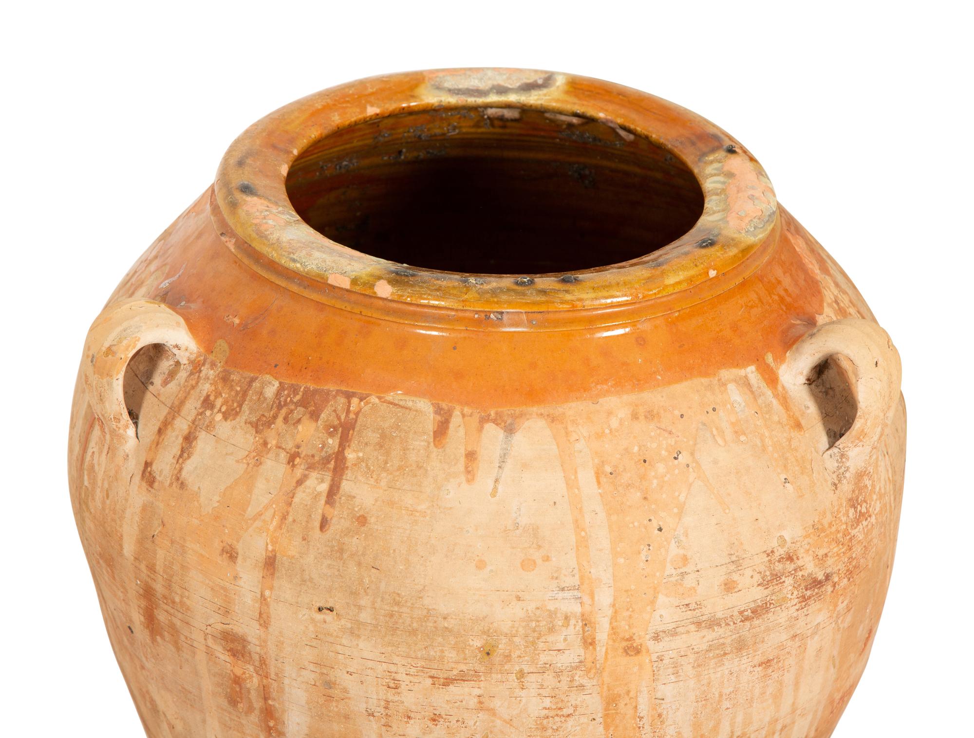 Three Partially Glazed Terra Cotta Olive Jars — 20th Century