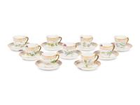 A Set of Nine Royal Copenhagen Flora Danica Porcelain Teacups and Saucers