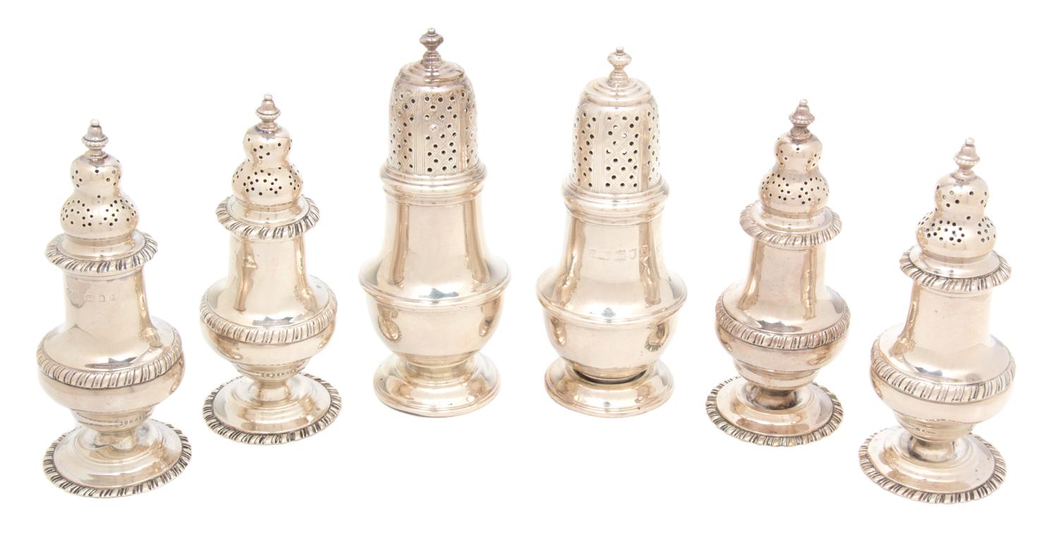 A Group of Six English Silver Articles, , comprising: 4 shakers, Chrichton Bros., London, 1925 2 sugar castors, London, 1932