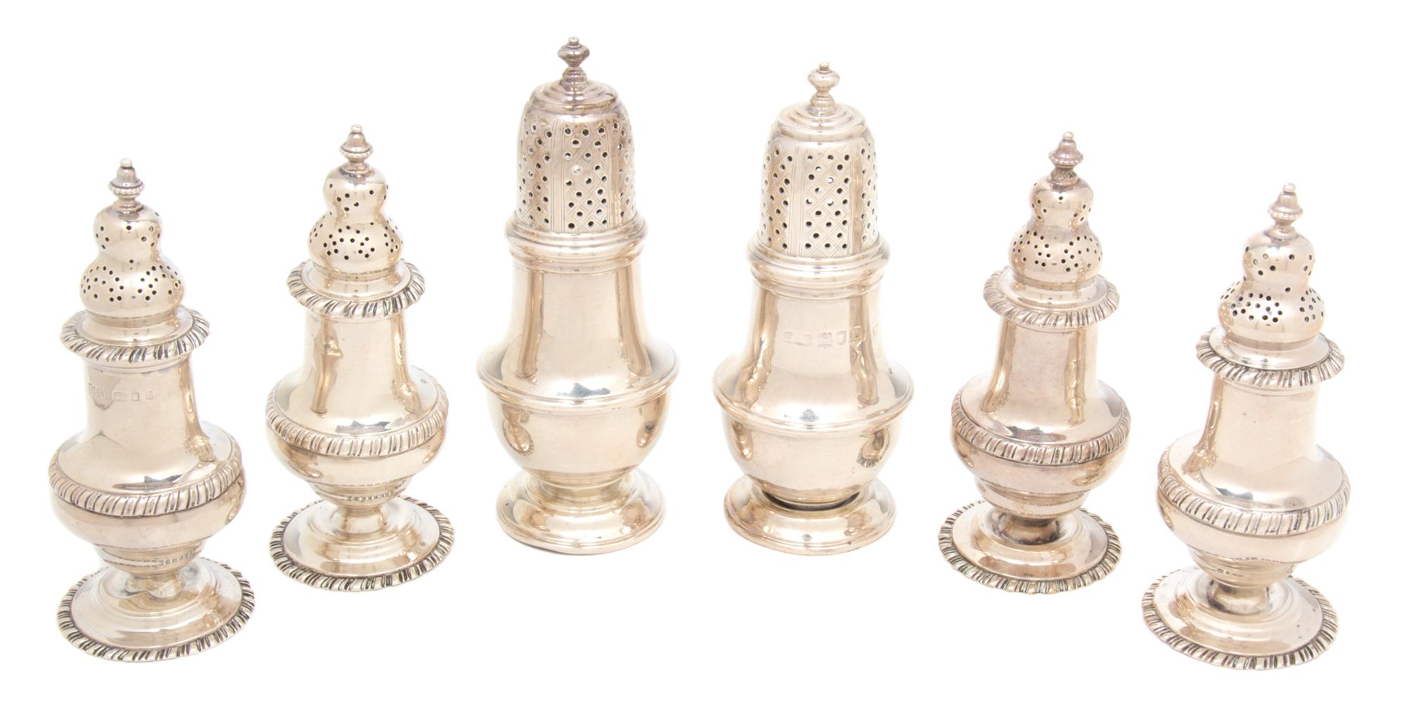 A Group of Six English Silver Articles, , comprising: 4 shakers, Chrichton Bros., London, 1925 2 sugar castors, London, 1932