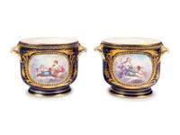 A Pair of Sèvres Style Porcelain Cache Pots