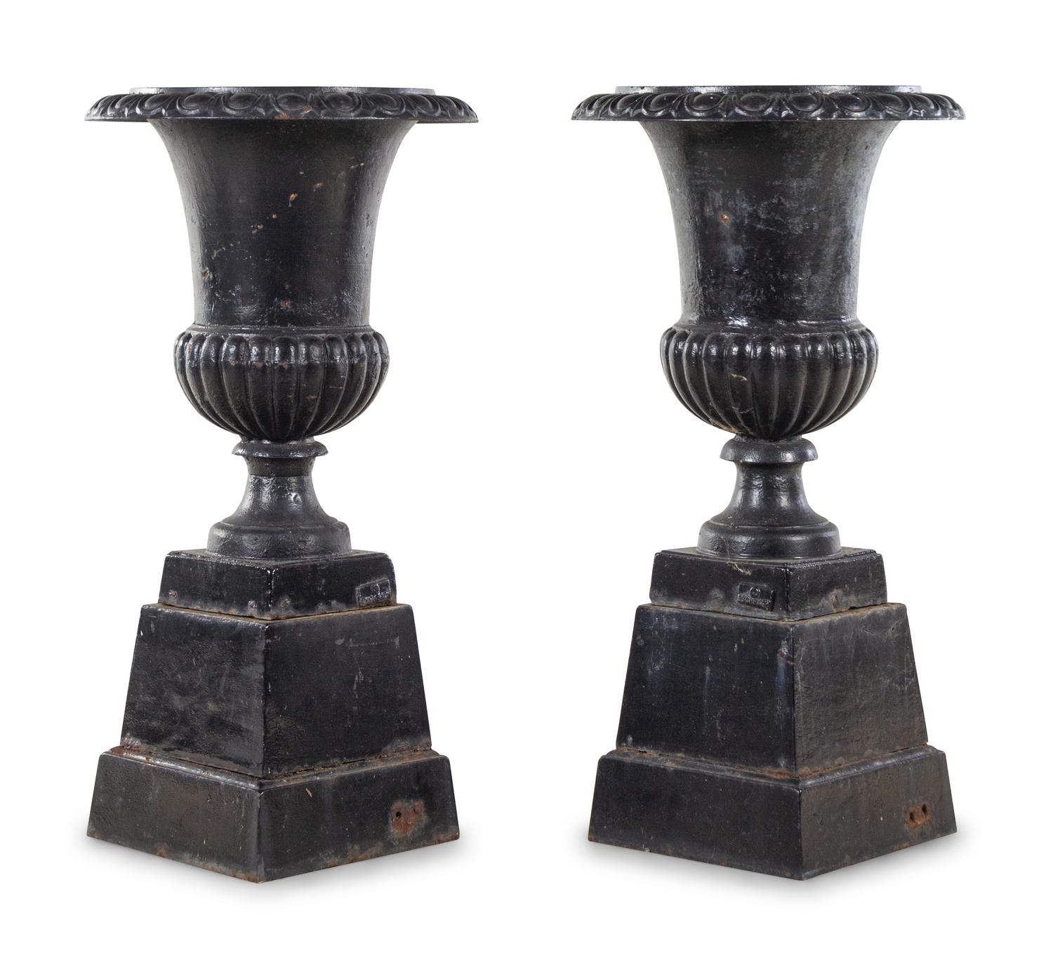 A Pair of German Painted Iron Garden Urns