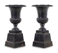 A Pair of German Painted Iron Garden Urns