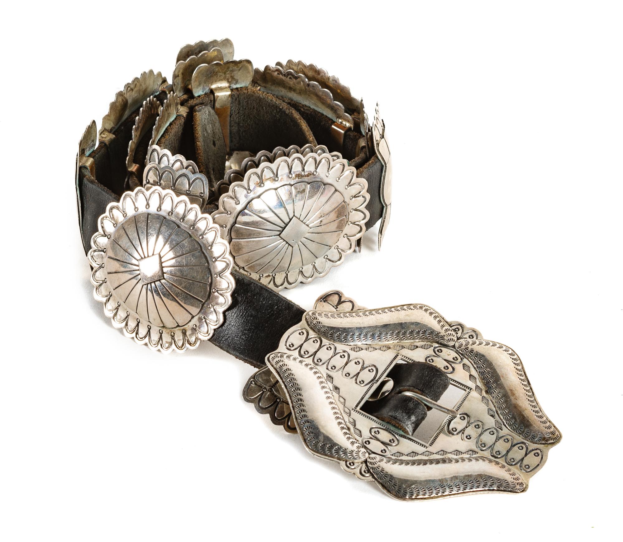 Southwestern Stamped Silver Concho Belt