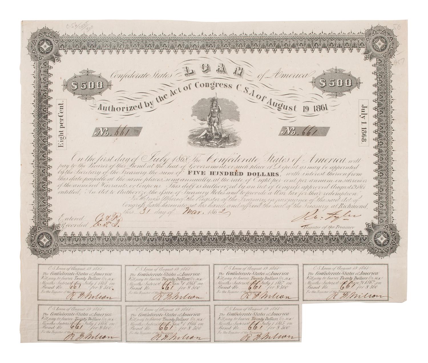 [CIVIL WAR - CONFEDERATE]. A large group of Confederate bonds.
