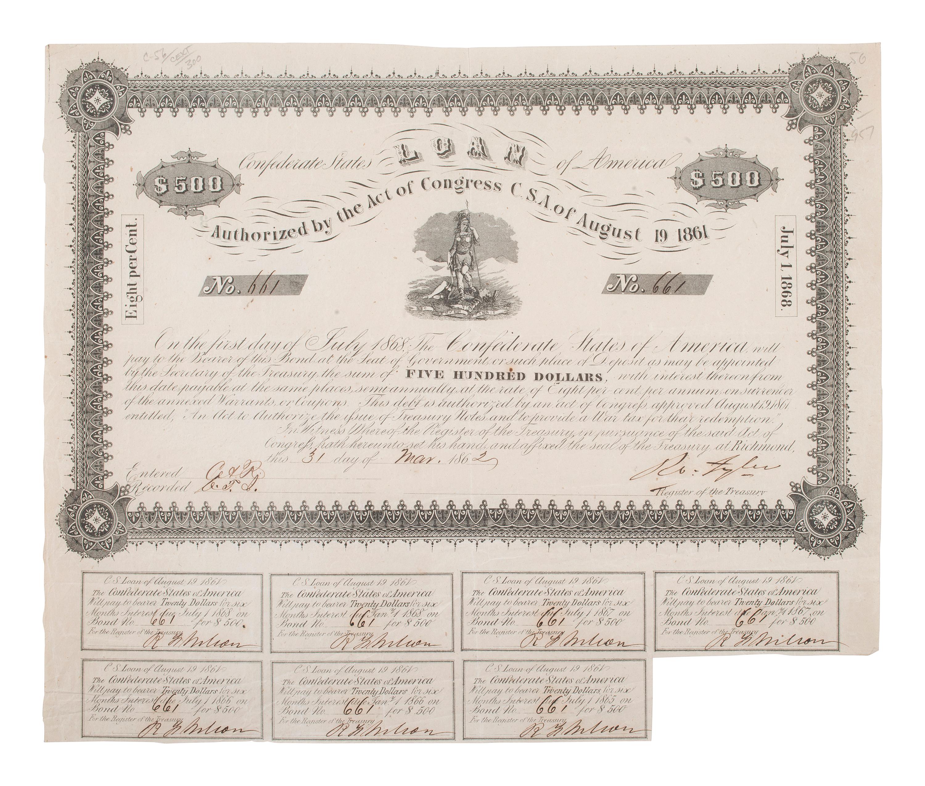 [CIVIL WAR - CONFEDERATE]. A large group of Confederate bonds.