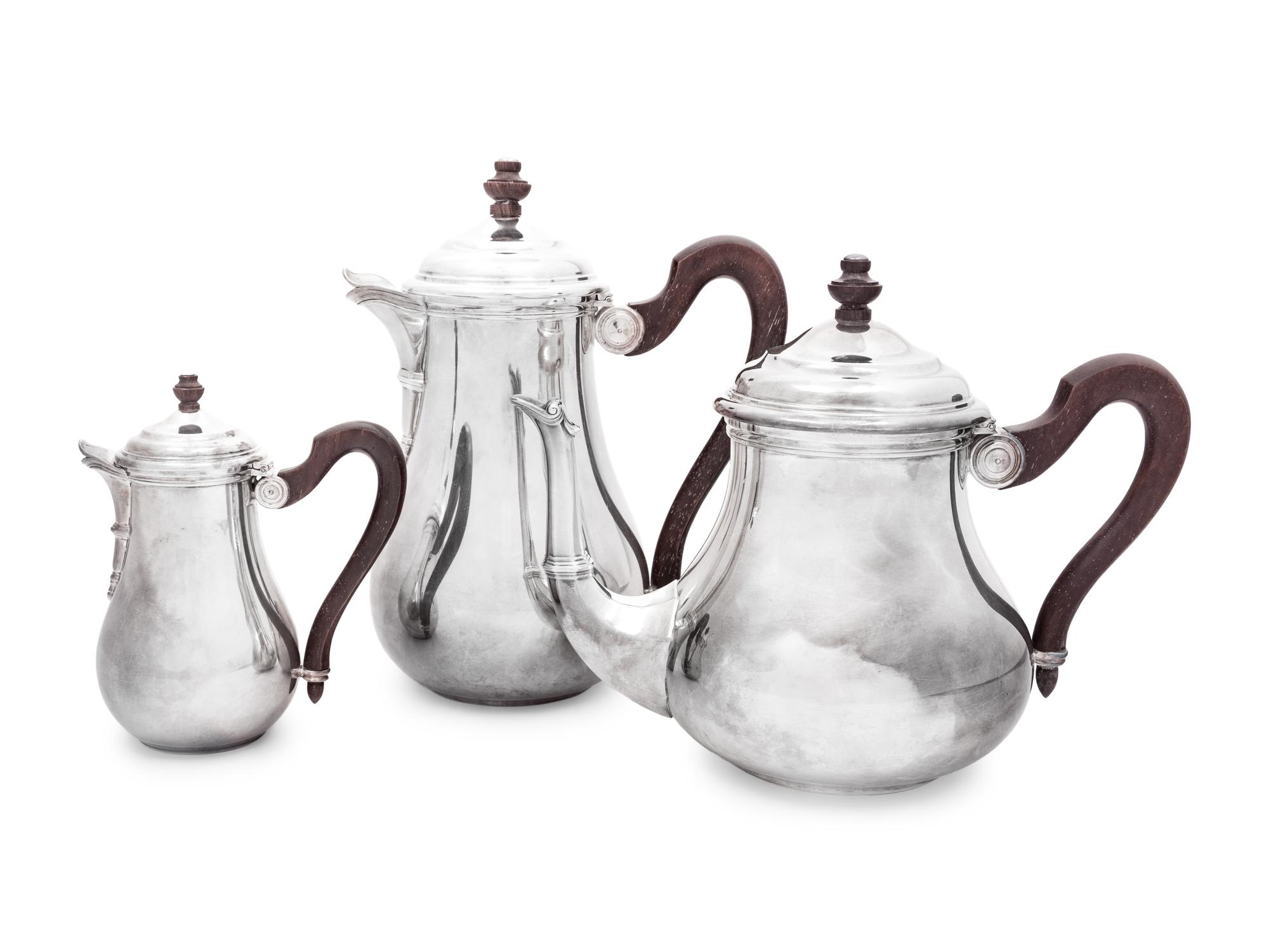 A Puiforcat Silver-Plate Three-Piece Tea Service