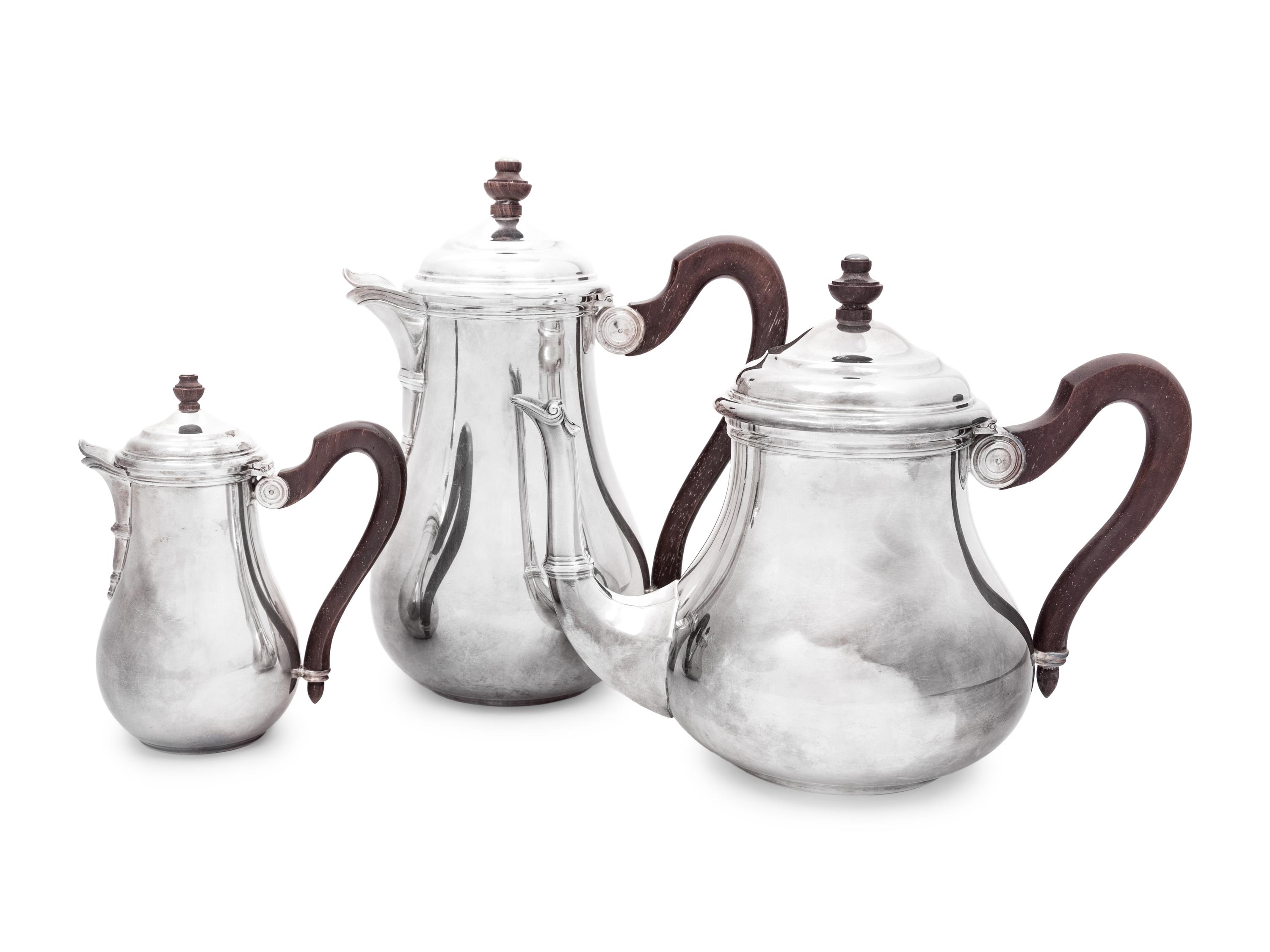 A Puiforcat Silver-Plate Three-Piece Tea Service