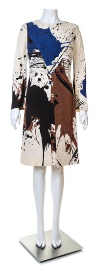 A Hanae Mori Silk Paint Splatter Dress, Size 14.