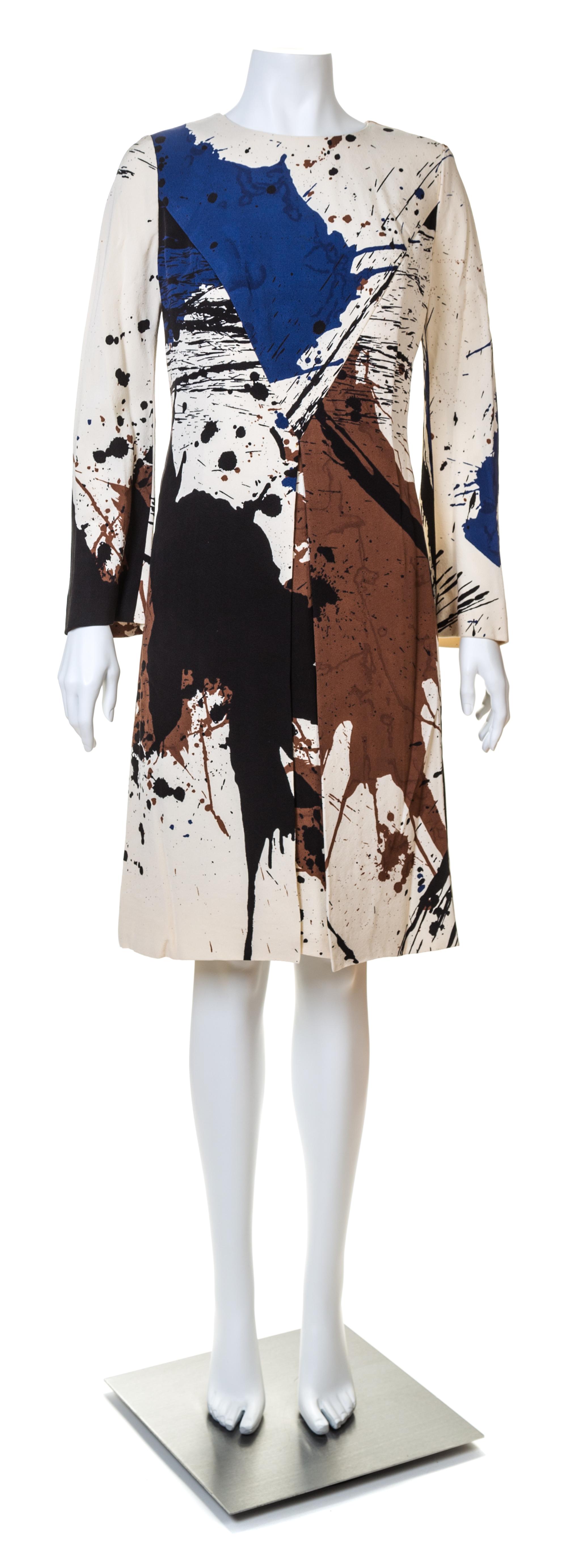 A Hanae Mori Silk Paint Splatter Dress, Size 14.