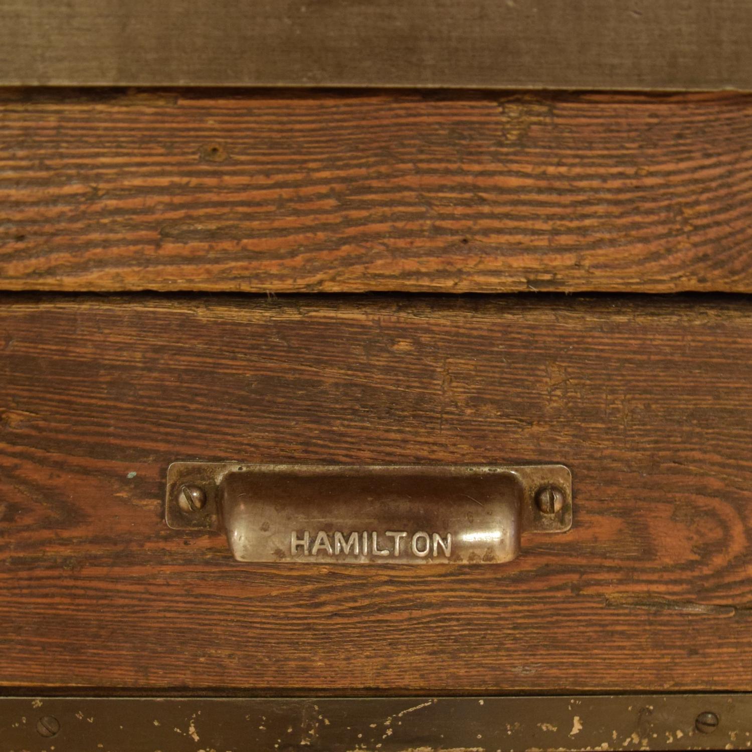 An Oak and Steel Printer's Cabinet 65" W x 39" D x 38.5" H — United States, 20th Century