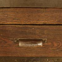 An Oak and Steel Printer's Cabinet 65" W x 39" D x 38.5" H — United States, 20th Century
