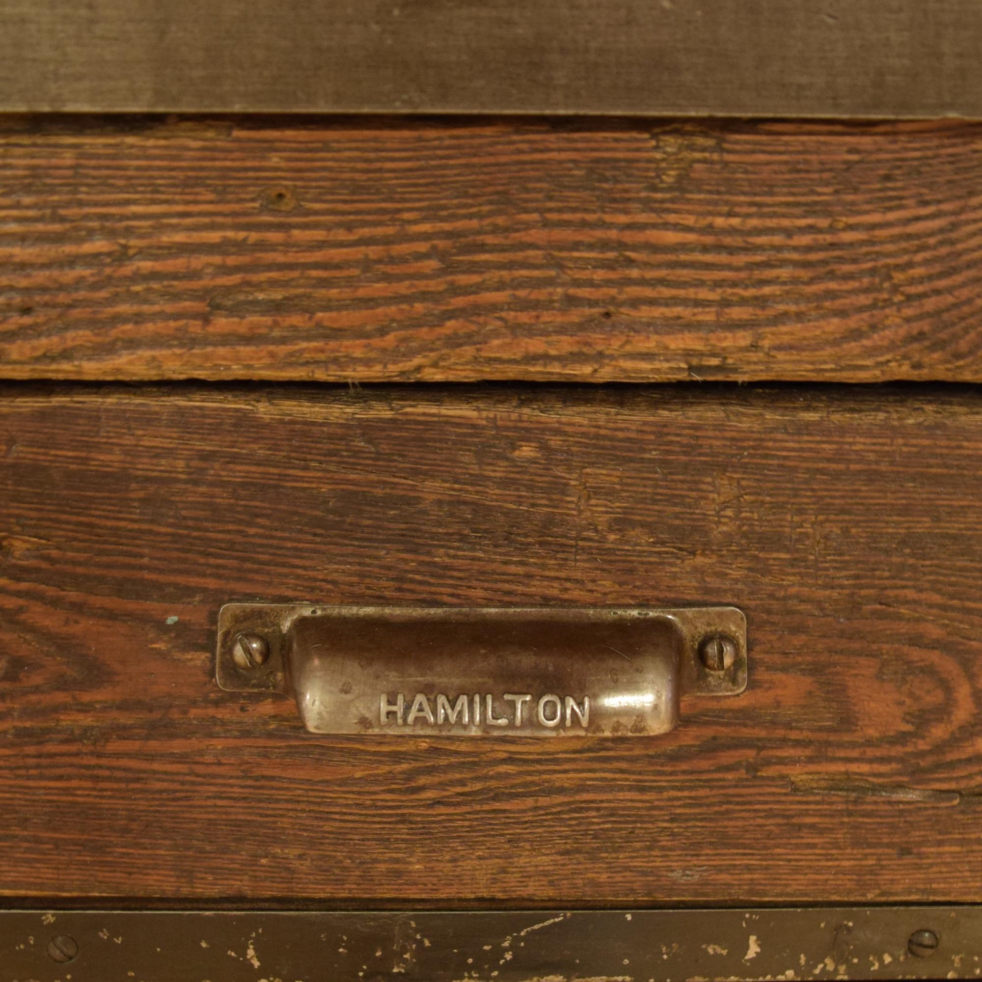 An Oak and Steel Printer's Cabinet 65" W x 39" D x 38.5" H — United States, 20th Century