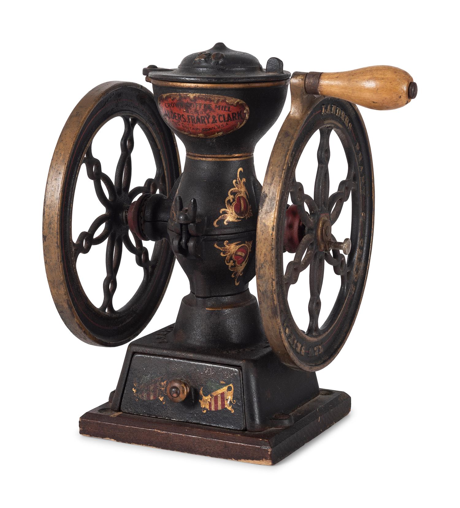 A Landers, Frary & Clark Painted Cast Iron Coffee Mill