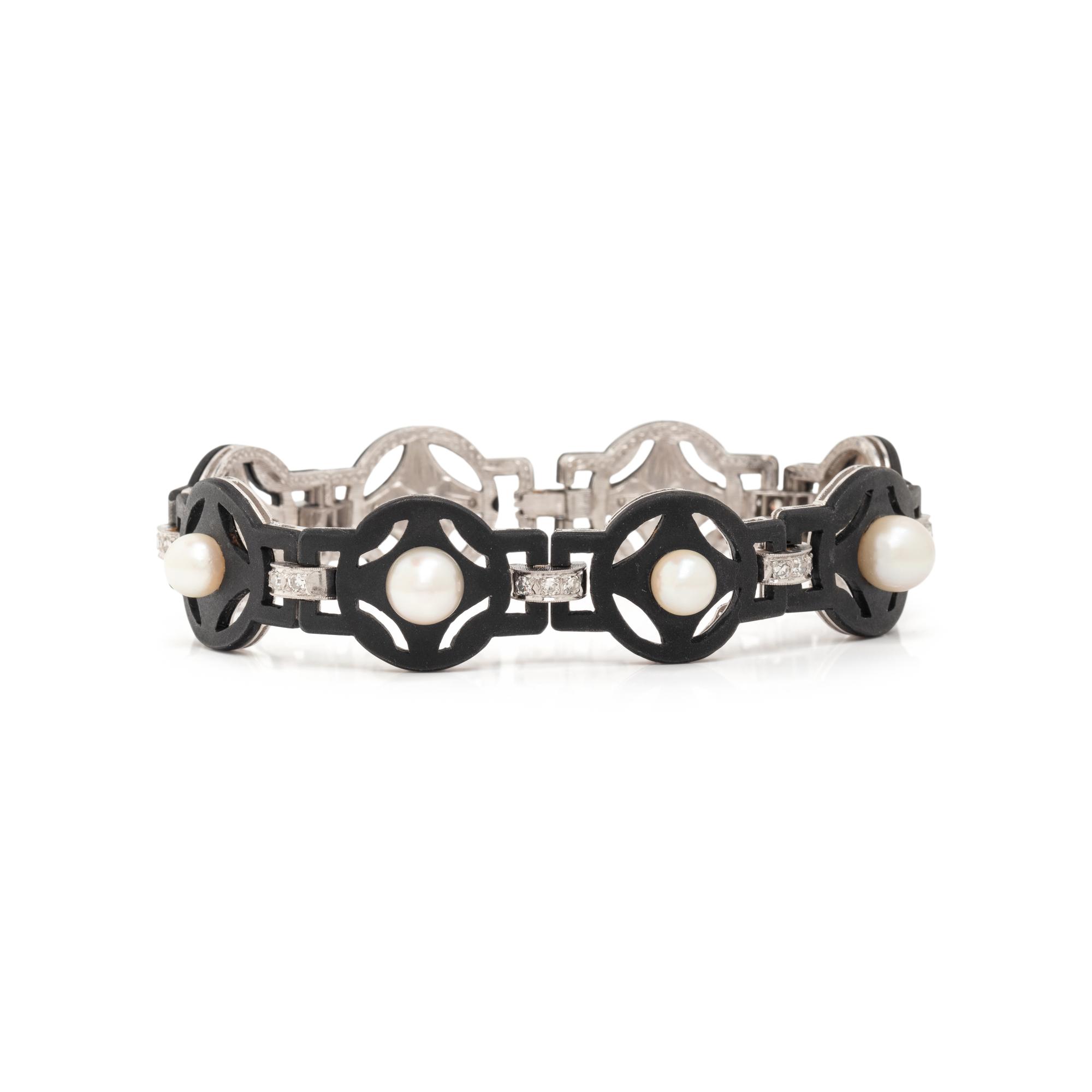 MARSH & CO., STEEL, DIAMOND, AND CULTURED PEARL BRACELET