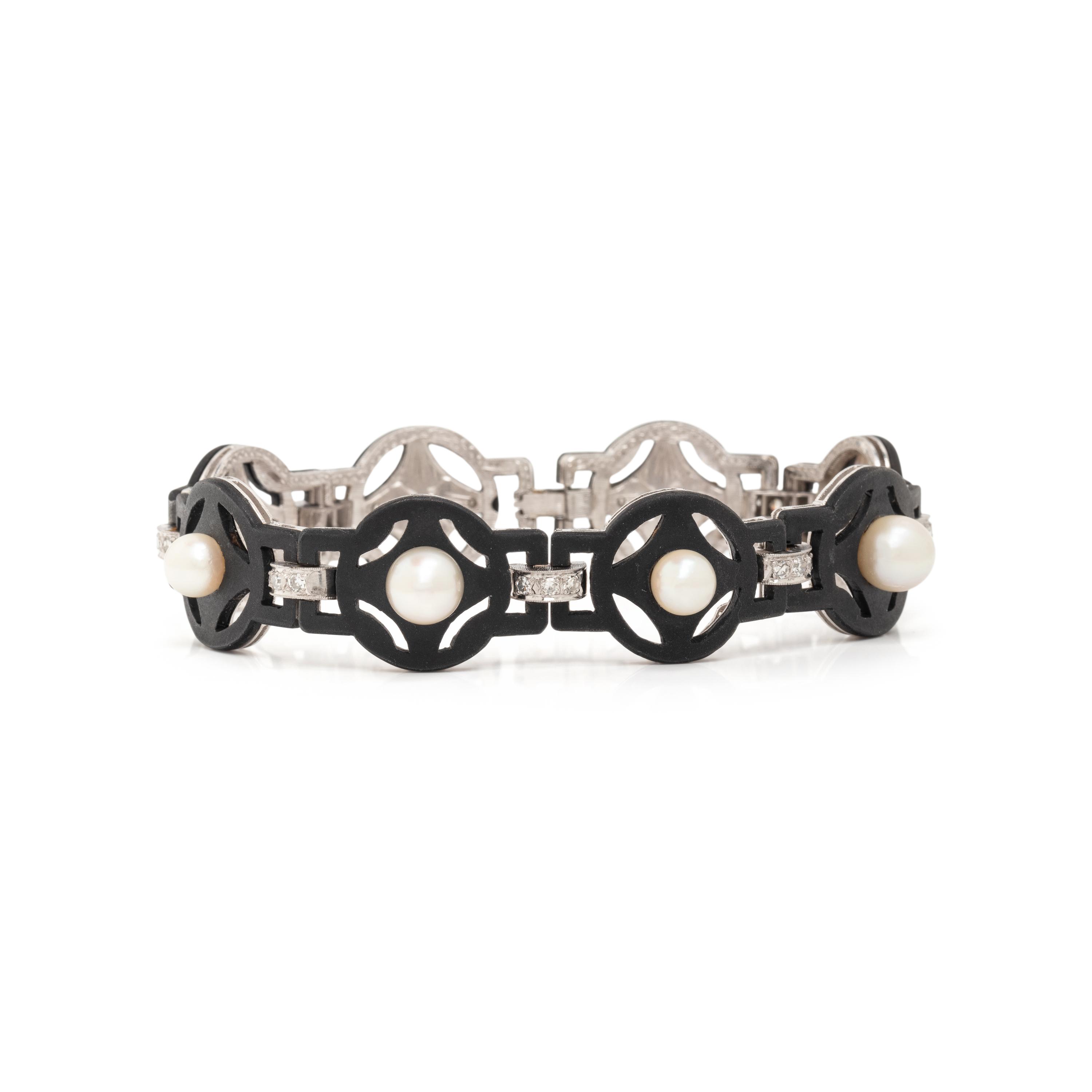 MARSH & CO., STEEL, DIAMOND, AND CULTURED PEARL BRACELET