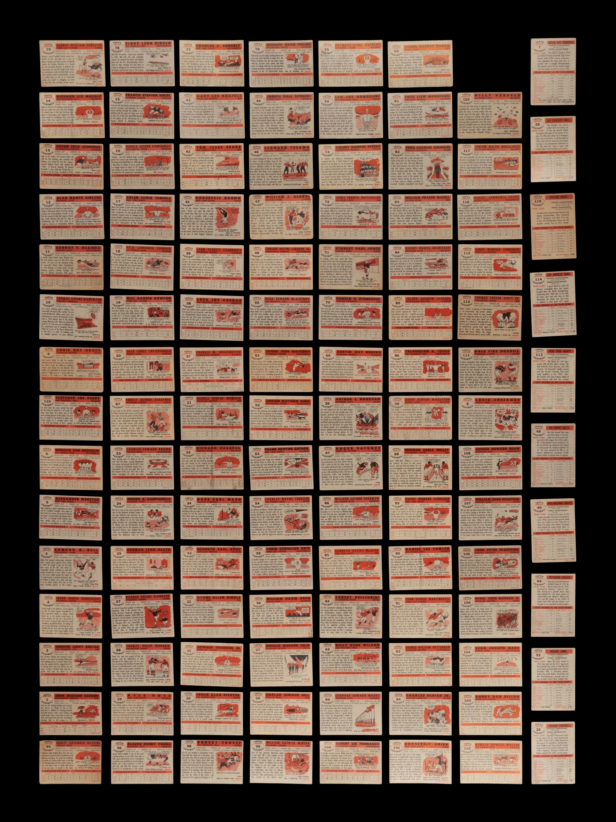 A Near Set of 1956 Topps Football Cards Including Multiple Hall of Famers and Rookies (114/120),
