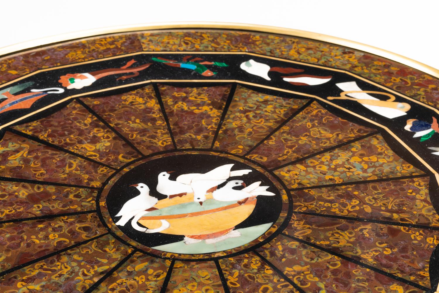 A Pair of Gilt Bronze and Pietra Dura Tables in the Manner of Adam Weisweiler