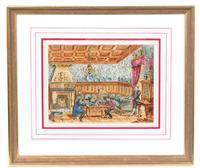 A Pair of Hand Colored Interior Illustrations First 9 x 12 1/2 inches (visible).