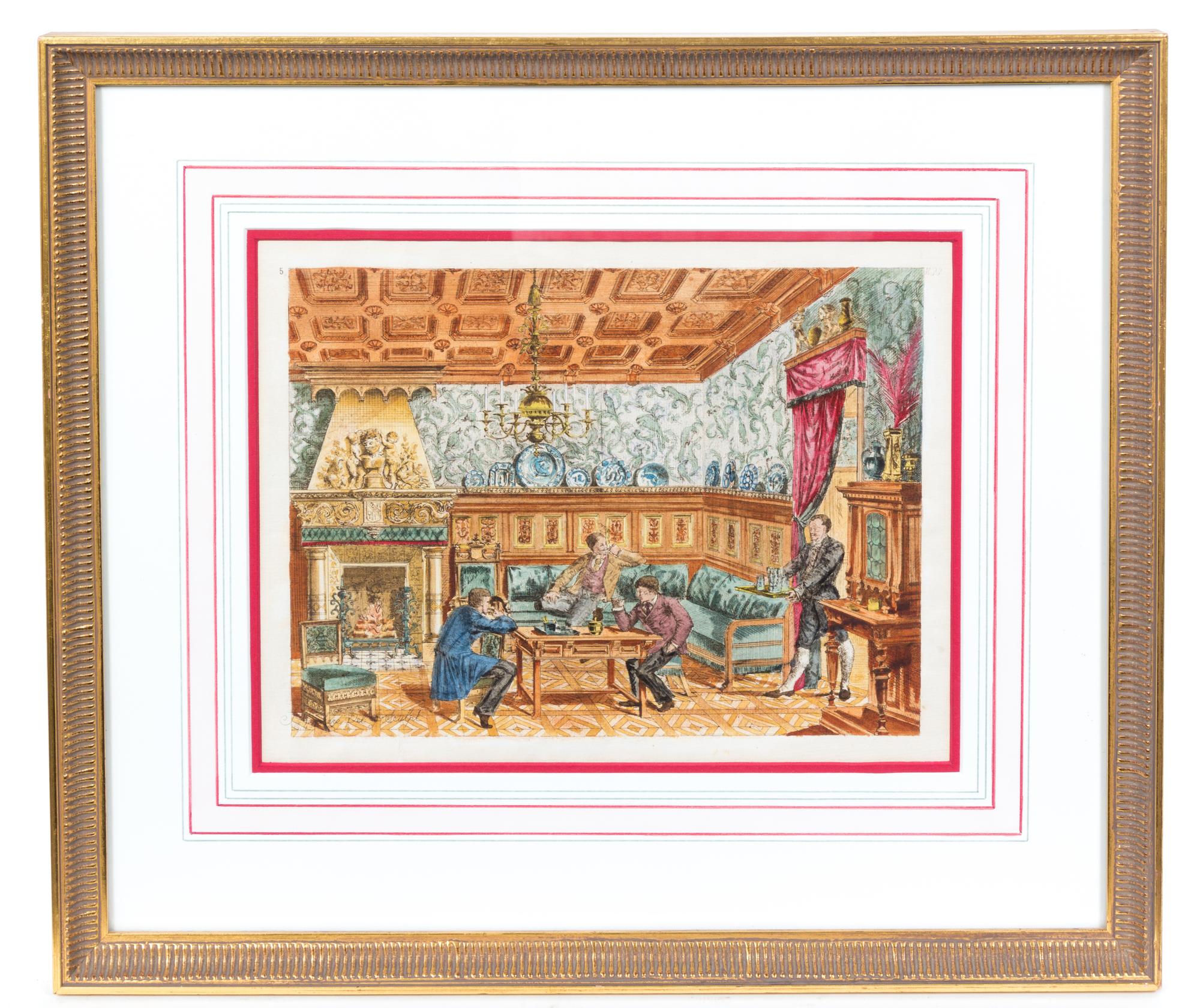 A Pair of Hand Colored Interior Illustrations First 9 x 12 1/2 inches (visible).