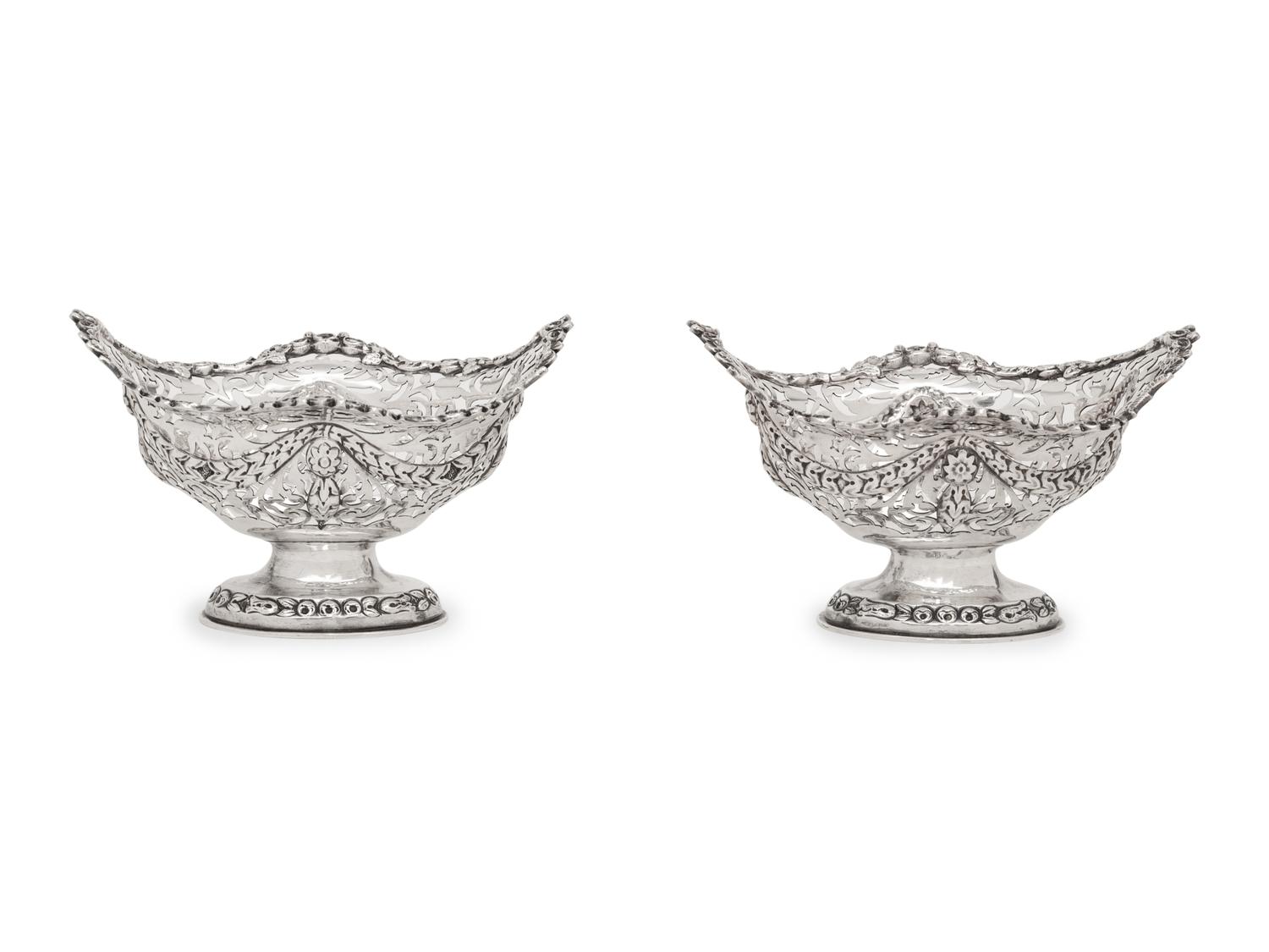 A Pair of English Silver Pierce Decorated Candy Dishes