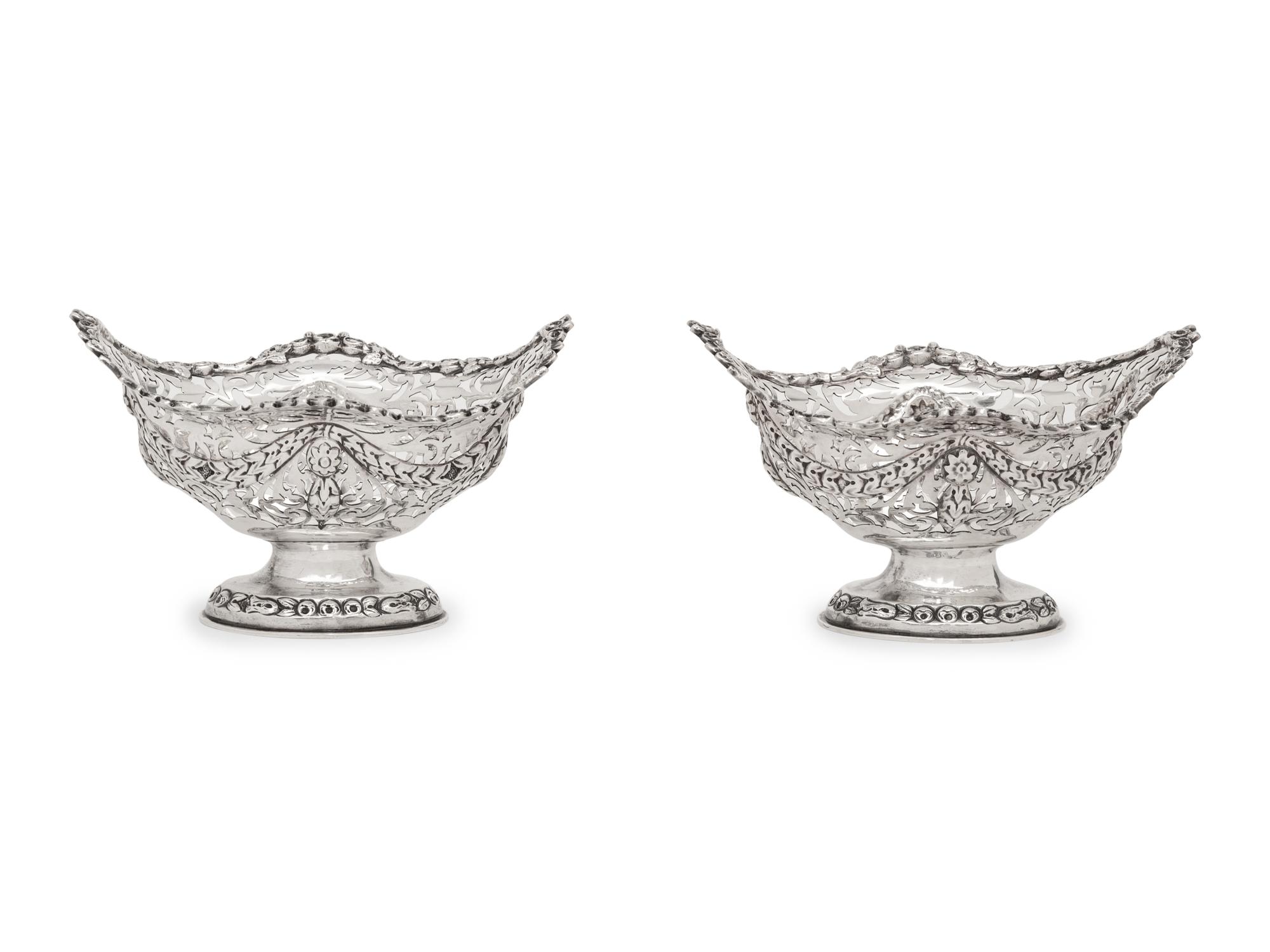 A Pair of English Silver Pierce Decorated Candy Dishes