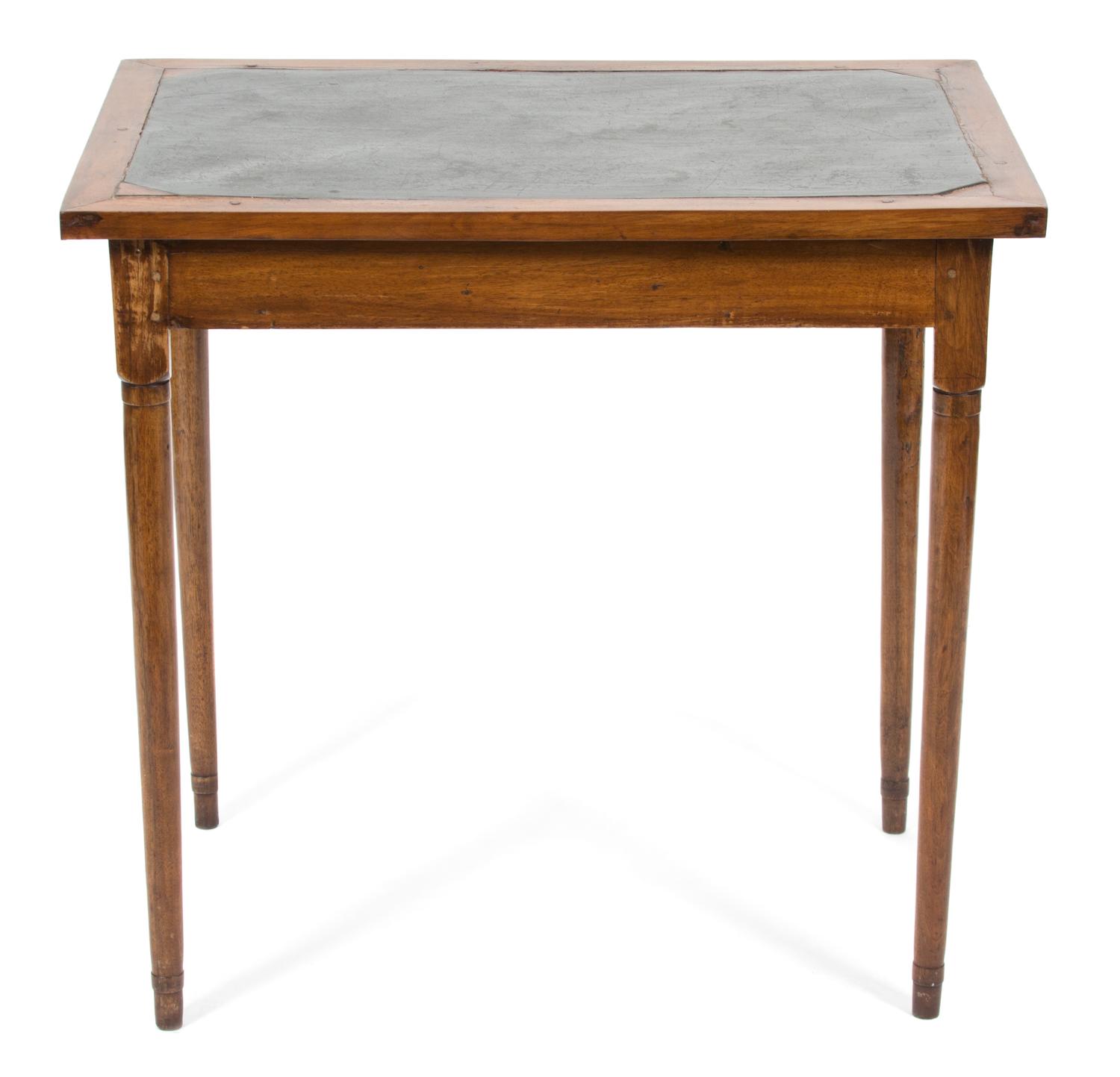 A Louis Philippe Slate Inset and Walnut Side Table Height 28 1/4 x width 30 1/2 x depth 21 inches. — 19TH CENTURY