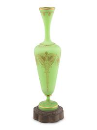 A French Gilt Decorated Green Opaline Glass Vase