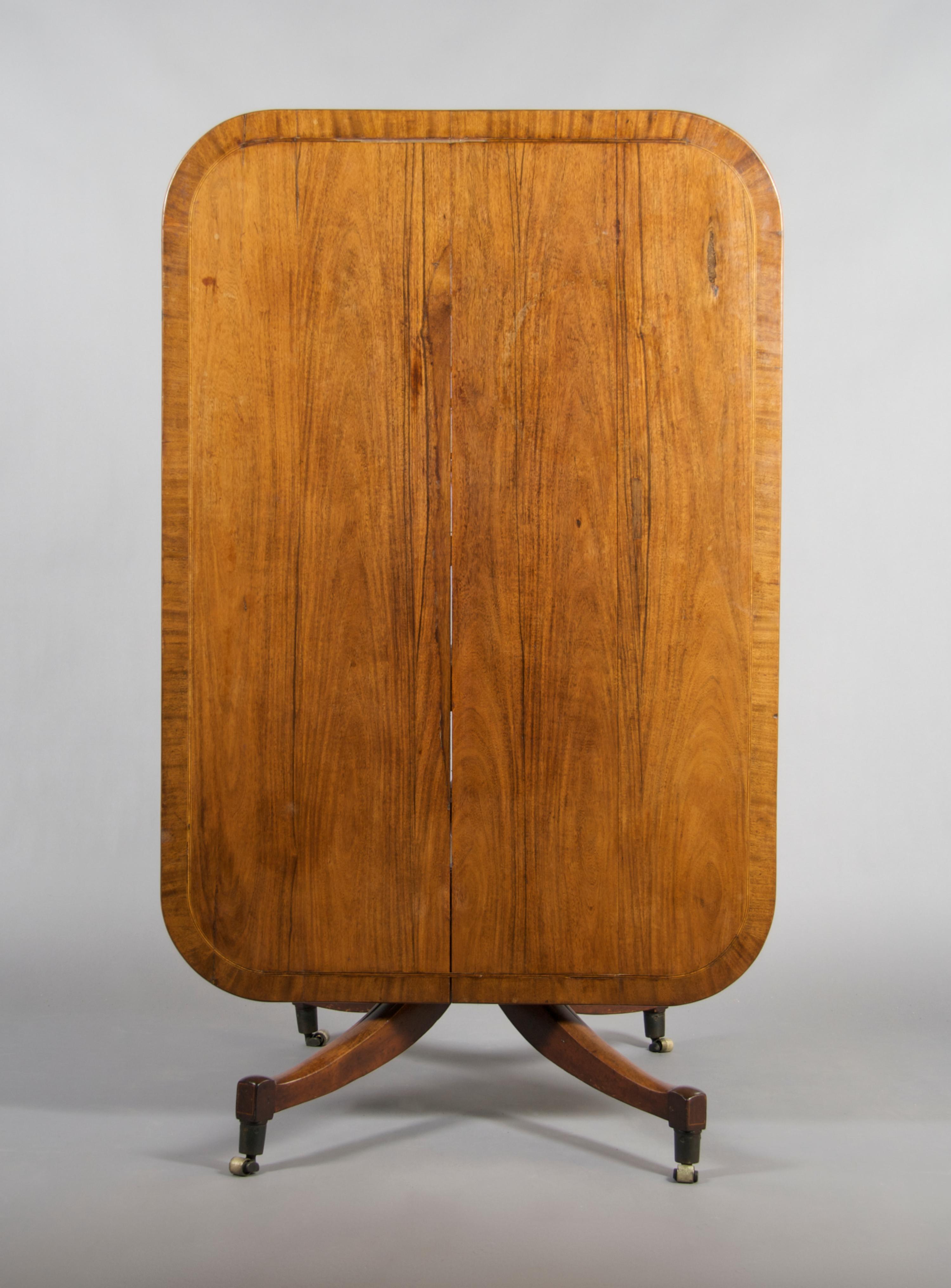 An English Mahogany Breakfast Table, Height 27 3/4 x width 48 3/4 x depth 33 3/4 inches.