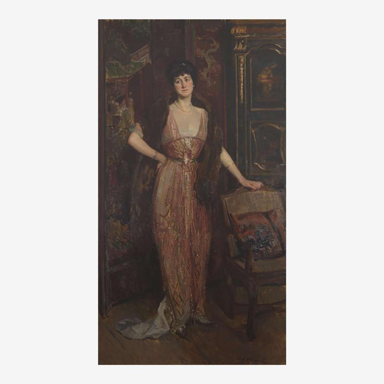 Jacques-Émile Blanche (French, 1861–1942) Portrait of a Lady With a Fur in a Chinese Cabinet, Full Length