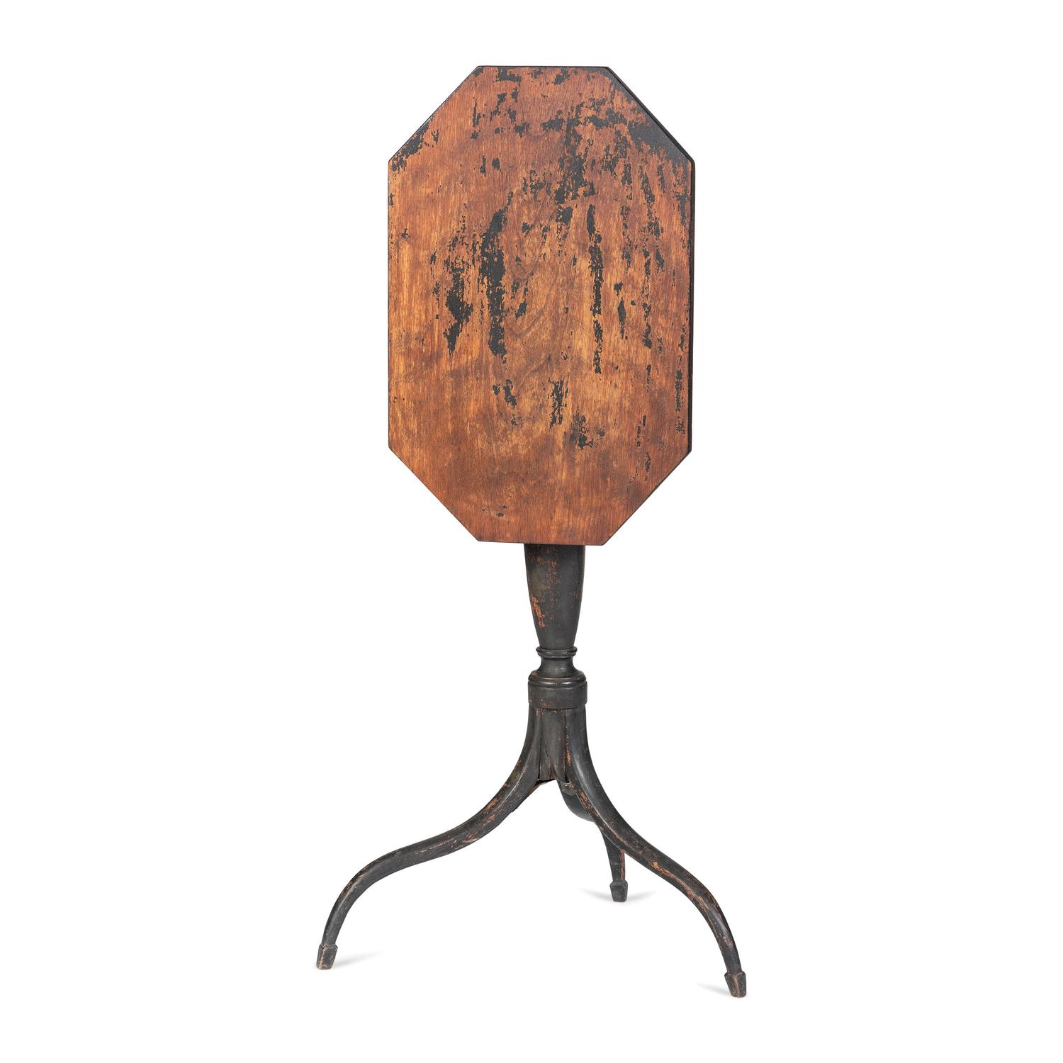 A Federal Black Painted Cherry/Maple Octagonal Tilt Top Candlestand