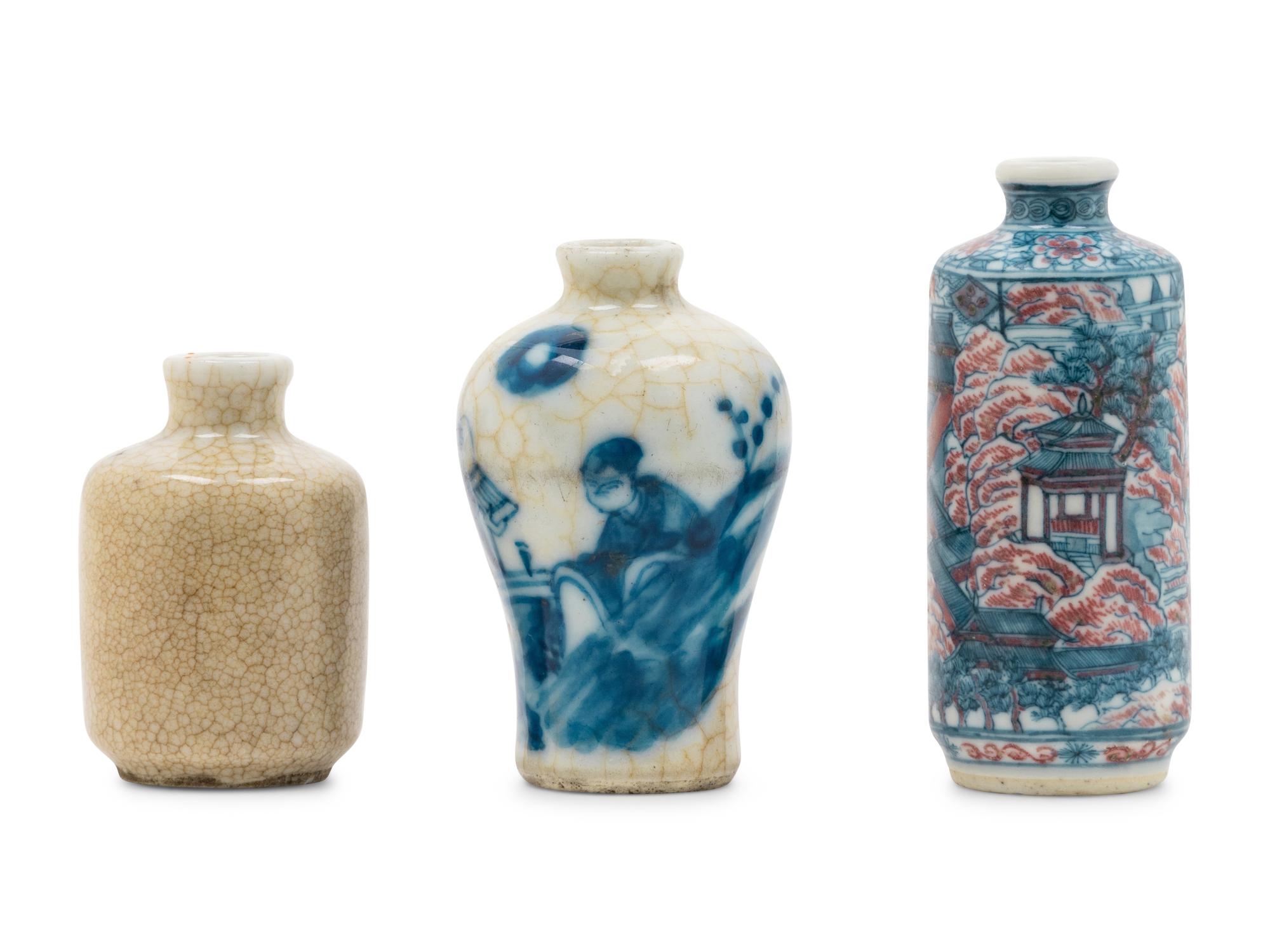 Three Chinese Porcelain Bottle-Form Snuff Bottles