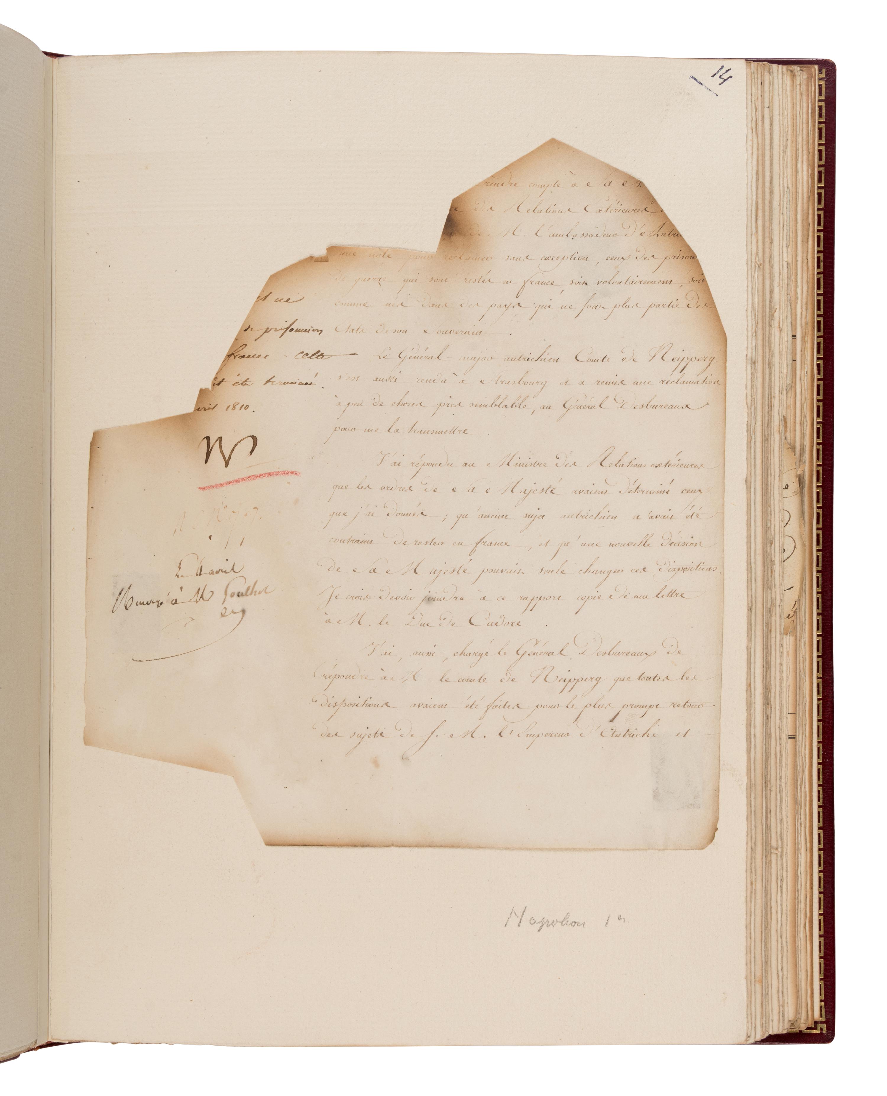 [Napoleon I (1769-1821), et al]. An archive of 123 signed documents, Paris, 1785-1818, salvaged from the 1871 fire at the Tuileries Palace.