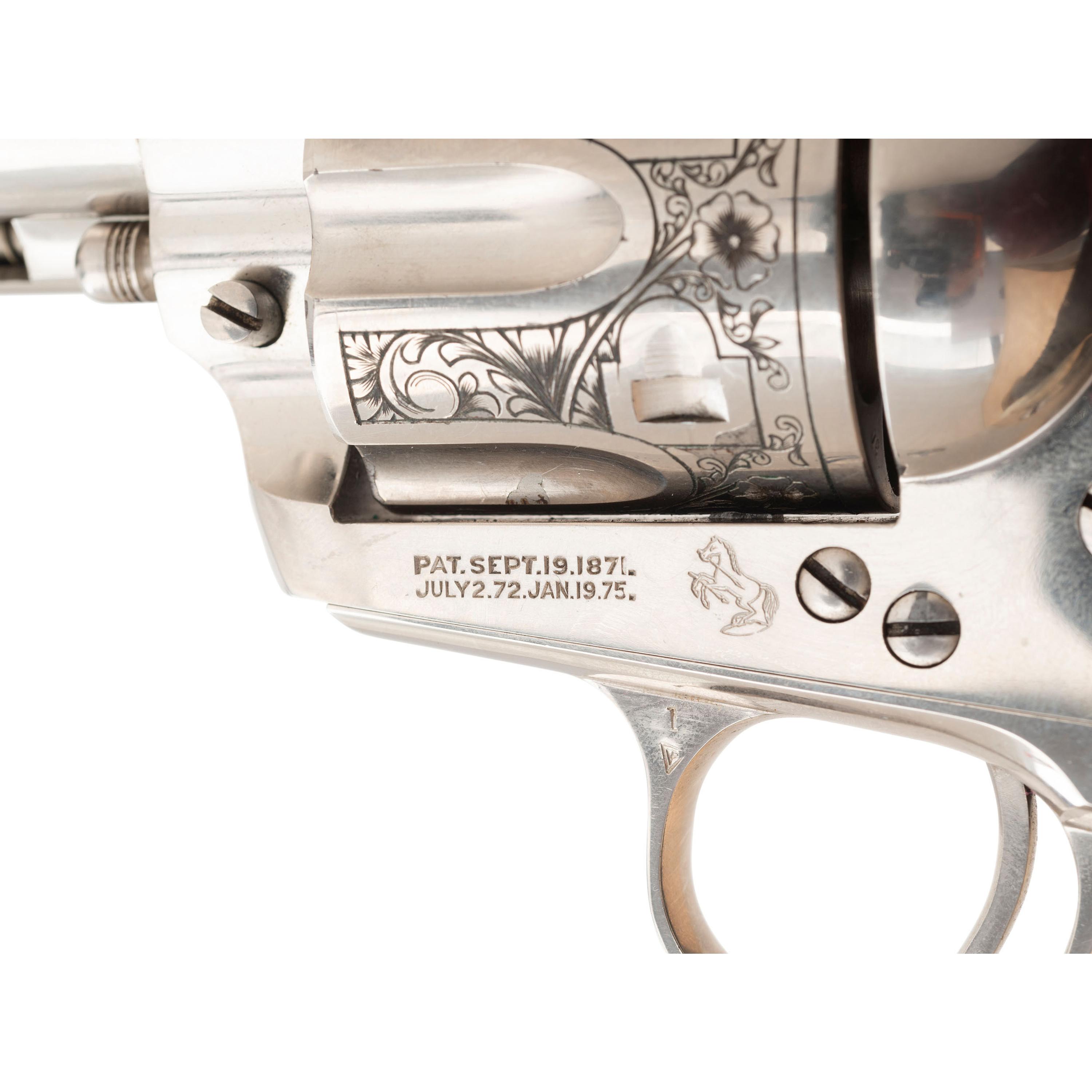**1929 Production Colt Single Action Army with Raised Carved Mother of Pearl Steer's Head Grips in .45 Colt