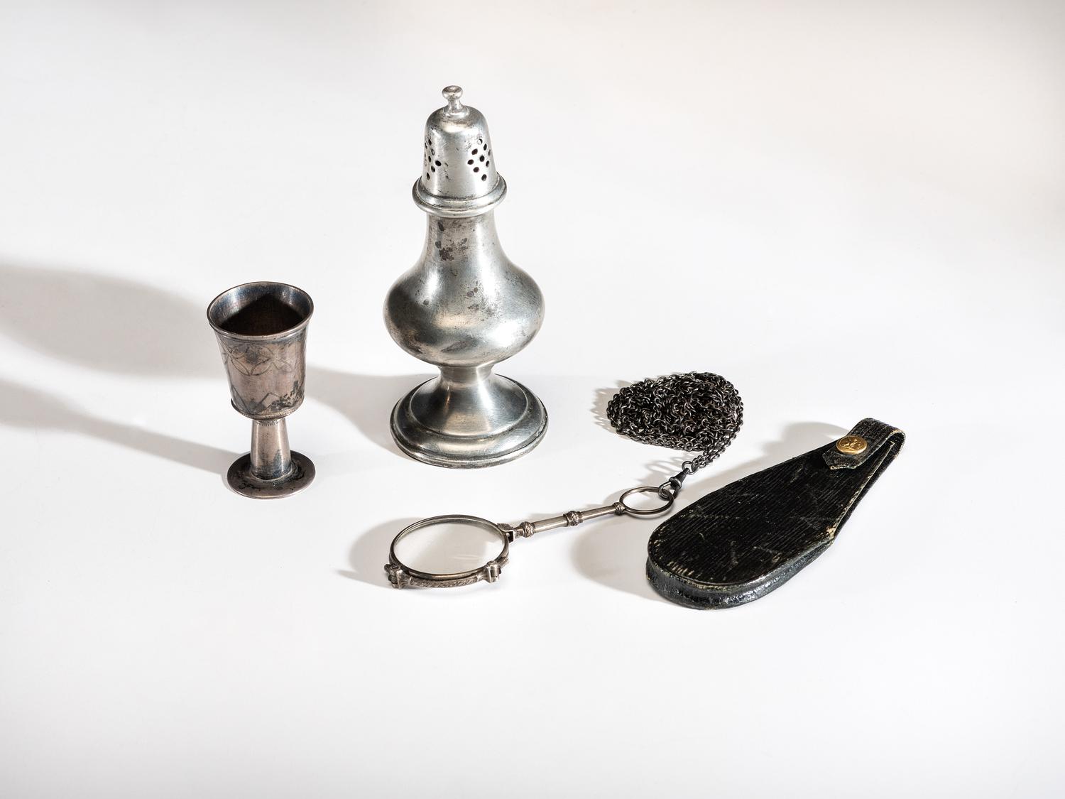 Muffineer, Cordial and Lorgnette with Signed Case, Belonging to Joseph Henry Sharp
