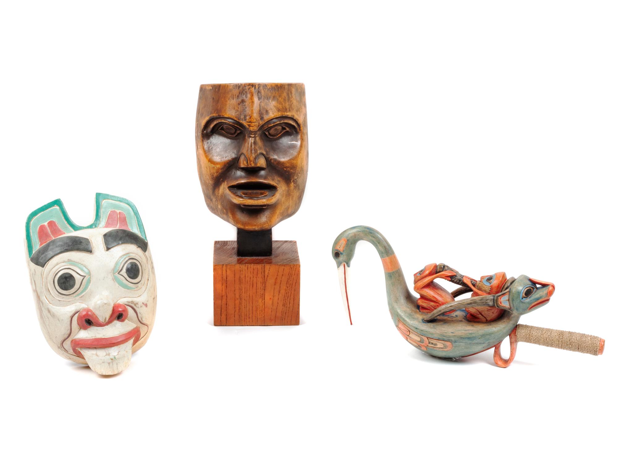 Three Reproduction Northwest Coast-Style Carved Objects