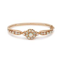 YELLOW GOLD, OPAL AND DIAMOND BANGLE BRACELET