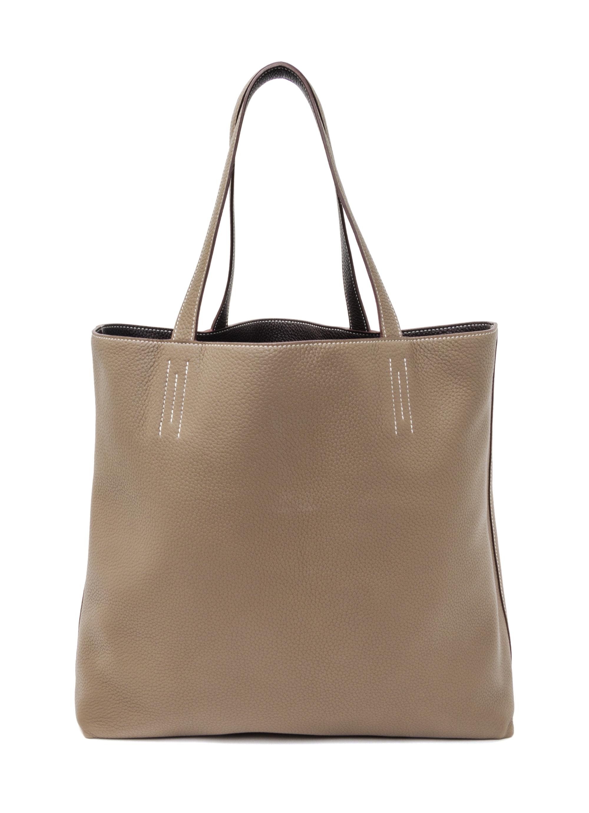 An Hermes Etoupe/Dark Brown 45cm Taurillon Clemence Double Sens Tote, 17.5" x 15.5" x 5".