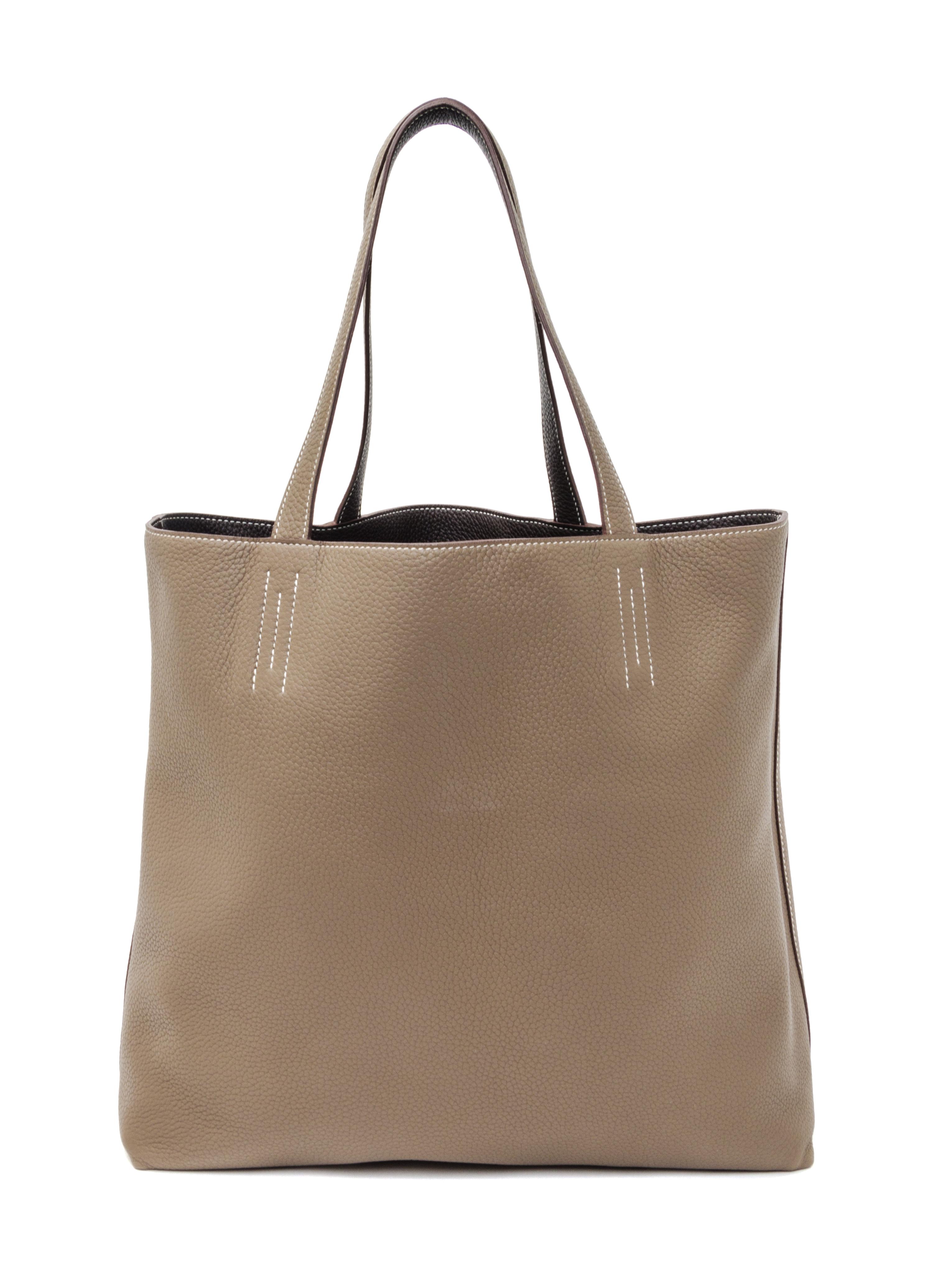 An Hermes Etoupe/Dark Brown 45cm Taurillon Clemence Double Sens Tote, 17.5" x 15.5" x 5".