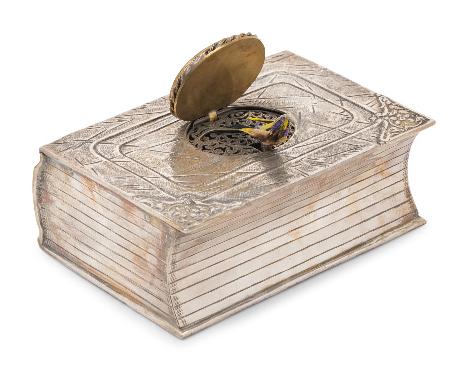 A German Silver Filigree Mounted Singing Bird Automaton Box