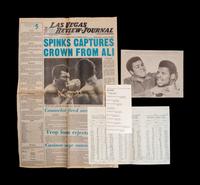 A Group of Five Muhammad Ali On Site Boxing Programs, Press Badge, Ticket and One Superman D.C. Comic Book,