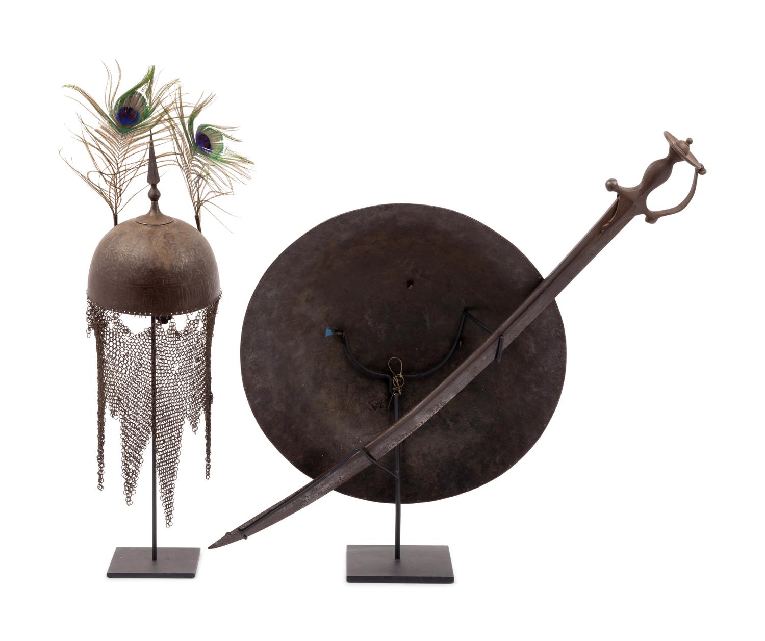 A Persian Khula Khud Helmet with Shield and Sword